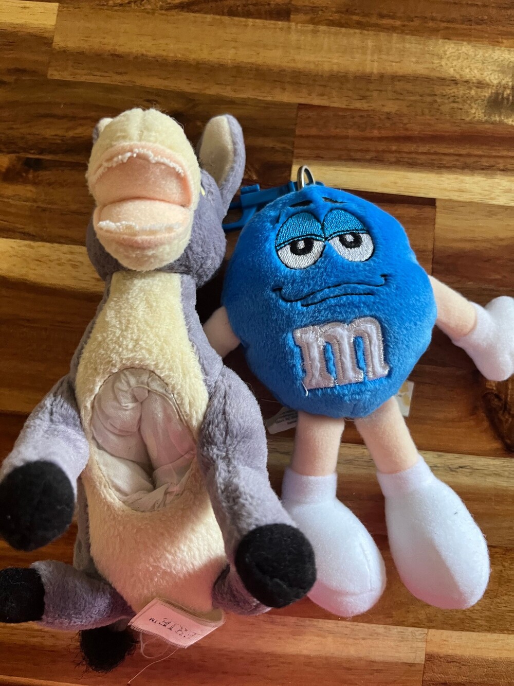 M&M Plush Clip-On Blue Character and M&M Gray Donkey Plush Set